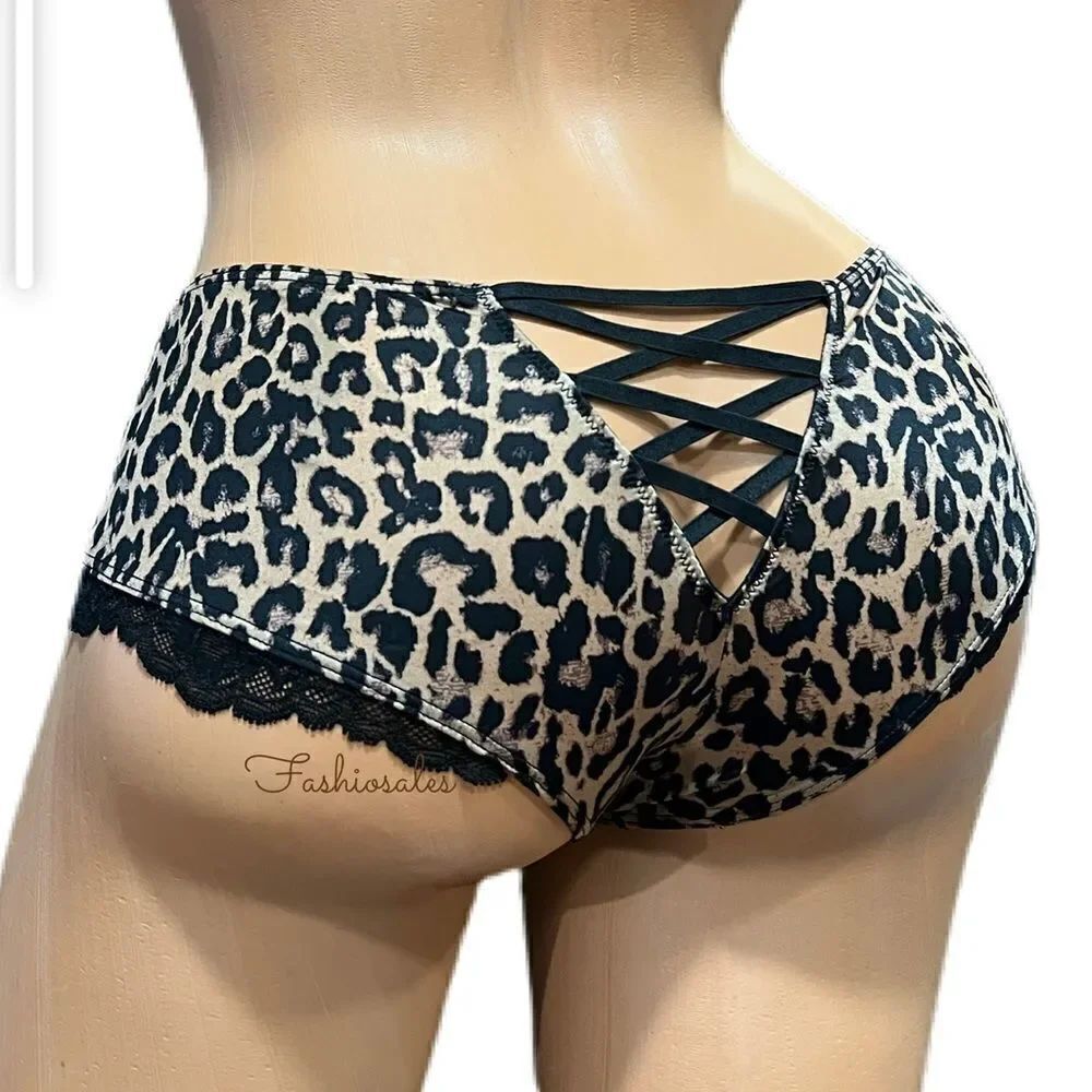 Victorias Secret Very Sexy Micro lace inset Lace-up cheeky panty Animal print